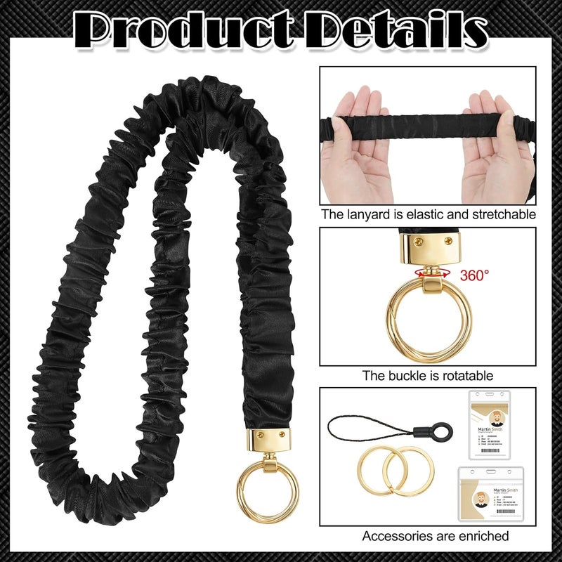 HONSIO Scrunchie Teacher Lanyards for ID Badges Neck Lanyard for Keys Retractable Stretchy Straps with Card Holder for Women - Image 3